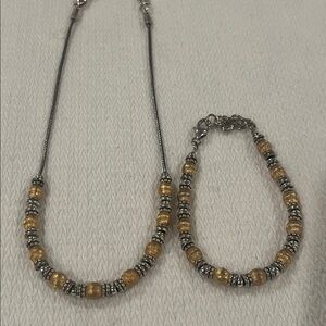 Brighton Retired Milan Silver & Gold Beads Bracelet 7 1/4"-8" & Neckkace set